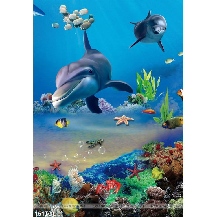 Tranh Đại Dương, cá heo 3D in gạch đẹp