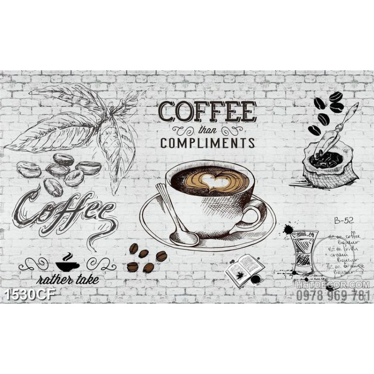 Tranh cà phê in canvas những bức họa đơn sắc và bức tường gạch 