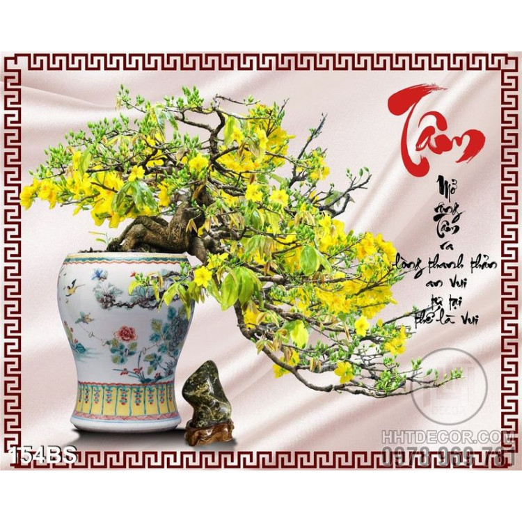 Chậu bonsai hoa mai độc chữ tâm