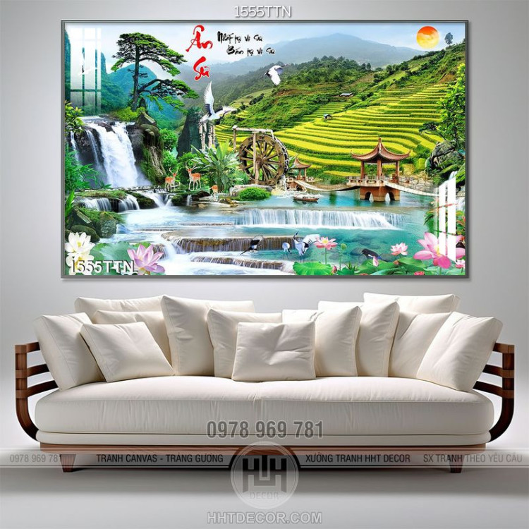 Tranh decor cảnh thác và ruộng bậc thang