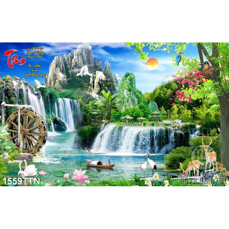 Tranh thác nước phong thủy in 3D