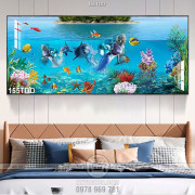 Tranh Đại Dương, cá heo 3D treo tường phòng khách
