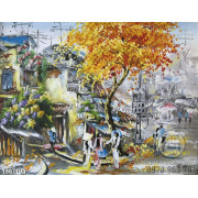 Tranh làng quê sơn dầu phố cổ Hà Nội mùa thu