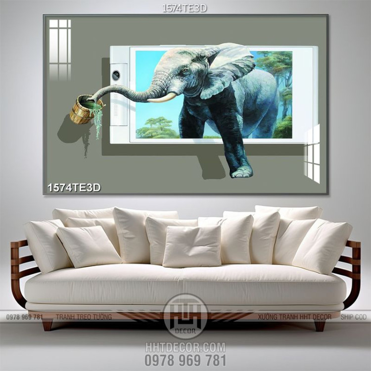 Tranh chú voi trong bức tranh 3D