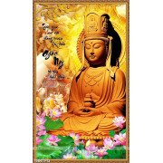 Tranh Tượng Phật Bà Quan Âm và hoa Sen in cỡ lớn