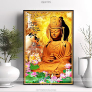 Tranh Tượng Phật Bà Quan Âm và hoa Sen in cỡ lớn
