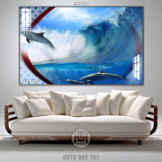 Tranh Đại Dương, cá heo 3D treo tường nghệ thuật