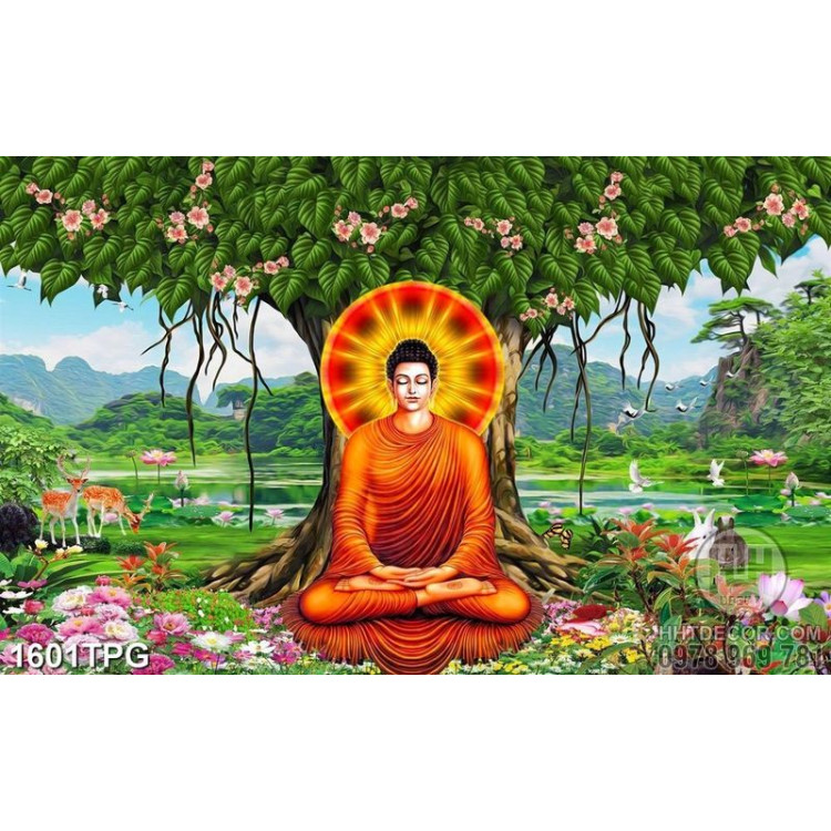 Tranh Đức Phật và cây bồ đề chất lượng cao file psd