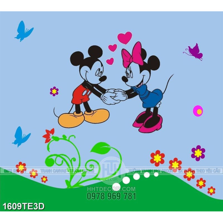 Tranh 3D chuột Mickey in decal chất lượng