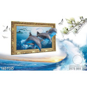 Tranh Đại Dương, cá heo 3D treo tường nghệ thuật