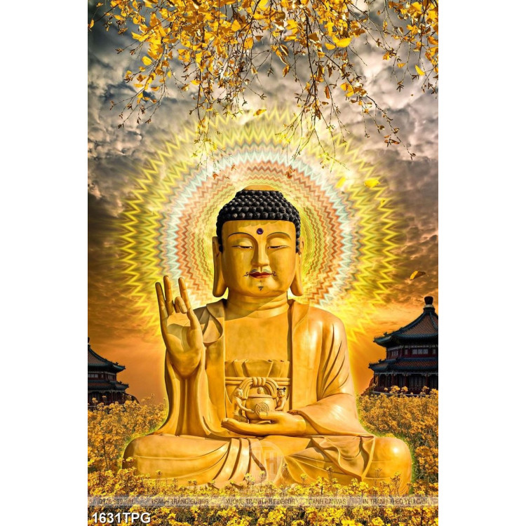 Tranh Đức Phật trên núi vàng file psd