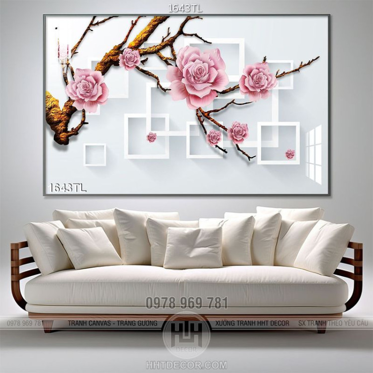 Tranh 3D hoa hồng trang trí treo tường