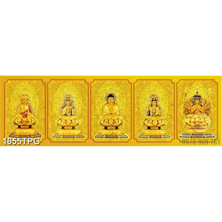 Tranh Phật A Di Đà và 4 vị Bồ Tát