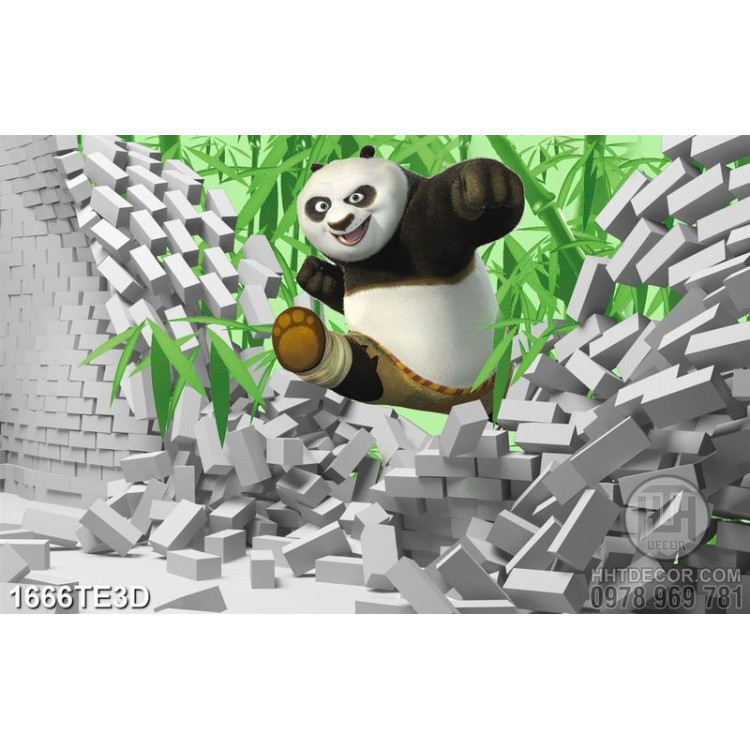 Tranh 3D kung fu panda và cây tre