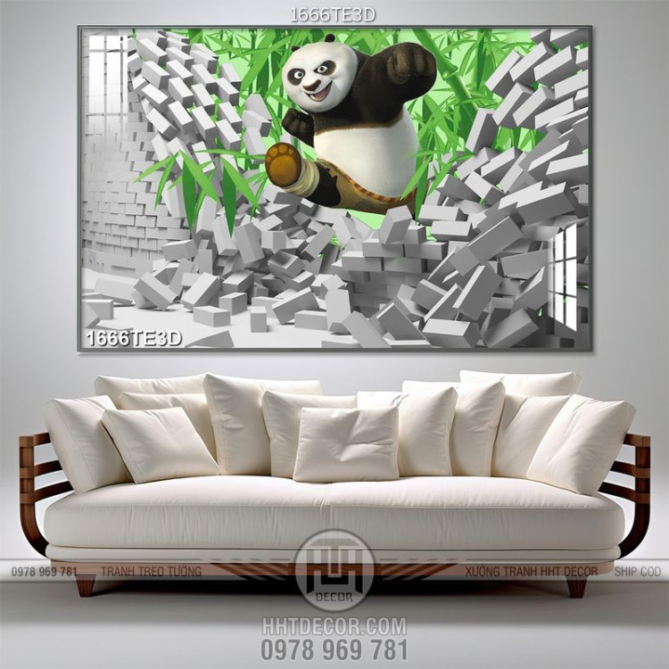 Tranh 3D kung fu panda và cây tre