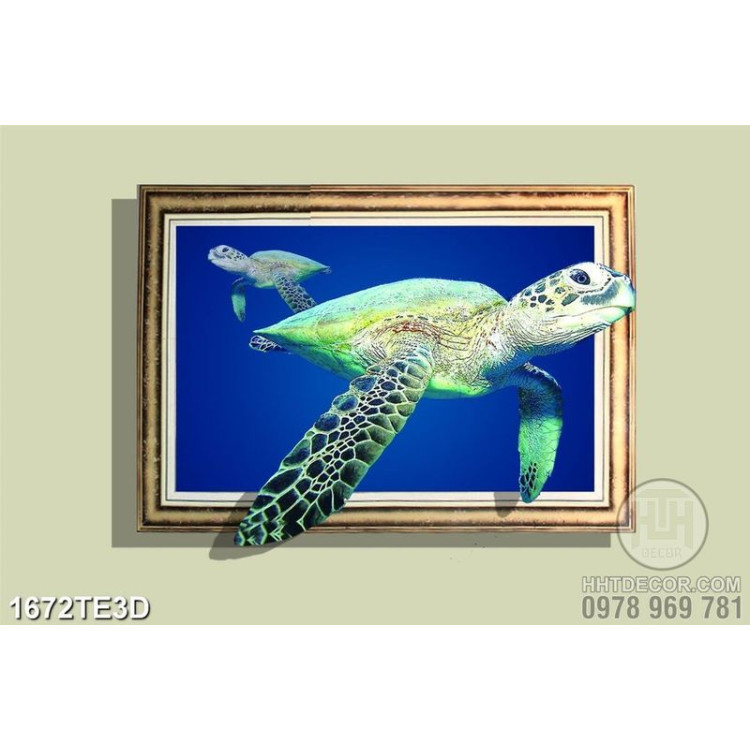 Tranh 3D chú rùa biển đáng yêu
