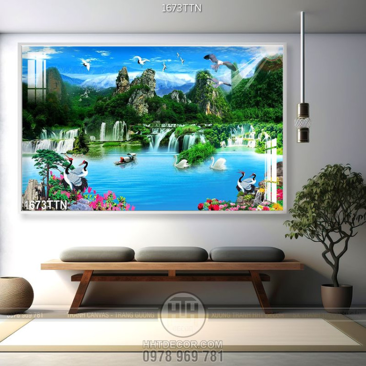 Tranh decor phong thủy thác nước in 3d