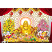 Tranh phào chỉ rèm màn psd Phật Di Lặc tỏa ánh hào quang