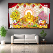 Tranh phào chỉ rèm màn psd Phật Di Lặc tỏa ánh hào quang