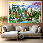 Tranh psd thác nước phong thủy wall decor