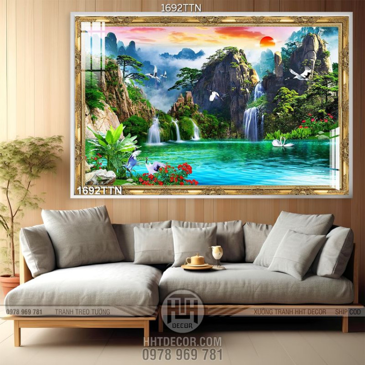 Tranh decor thác nước nghệ thuật in 3D