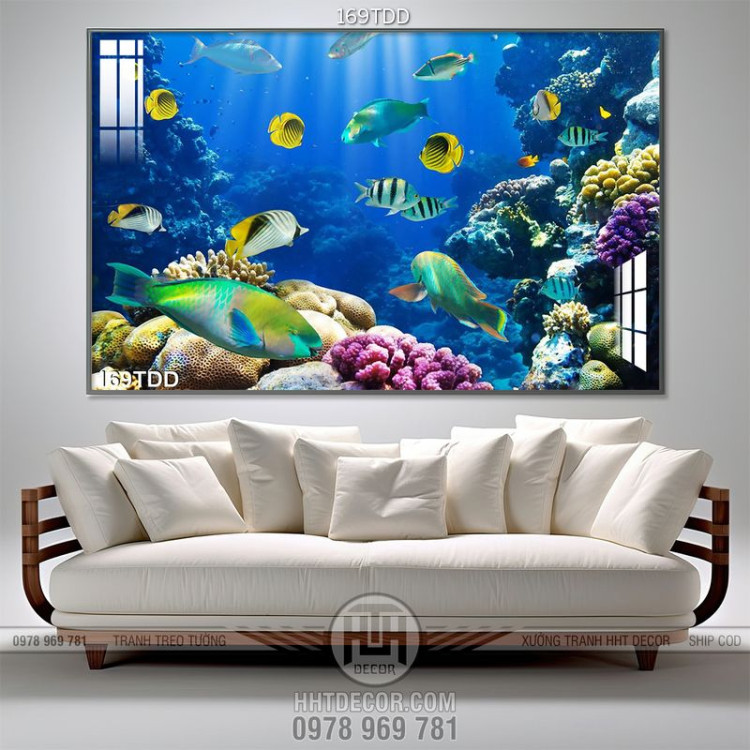Tranh Đại Dương, cá heo 3D trang trí phòng ngủ