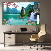 Tranh psd sơn thủy hữu tình mùa xuân decor in 3D