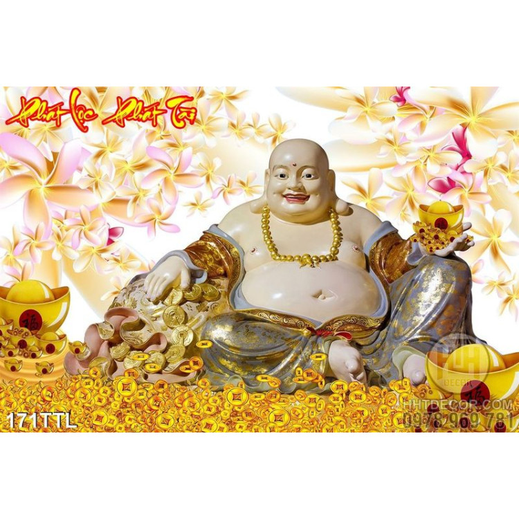 Tranh tượng Phật Di Lặc và tiền vàng nghệ thuật psd