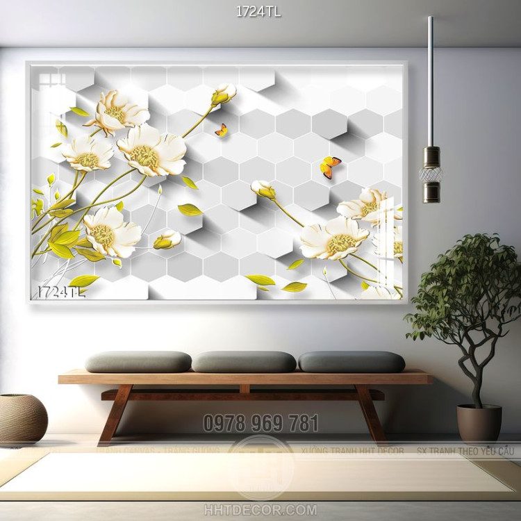 Tranh 3D hoa dán tường đẹp độc đáo