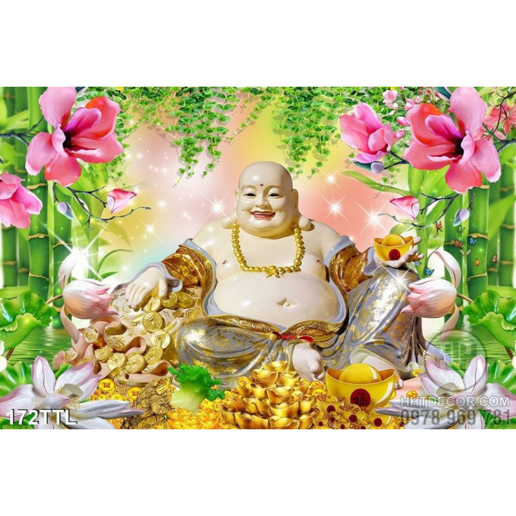 Tranh psd Phật Di Lặc kim tiền nghệ thuật