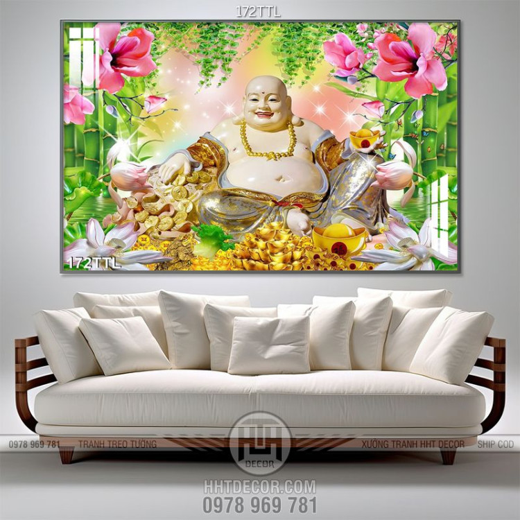Tranh psd Phật Di Lặc kim tiền nghệ thuật