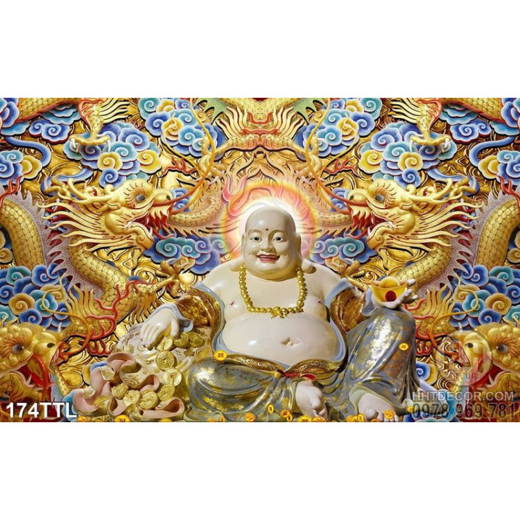 Tranh điêu khắc tượng Phật Di Lặc in uv