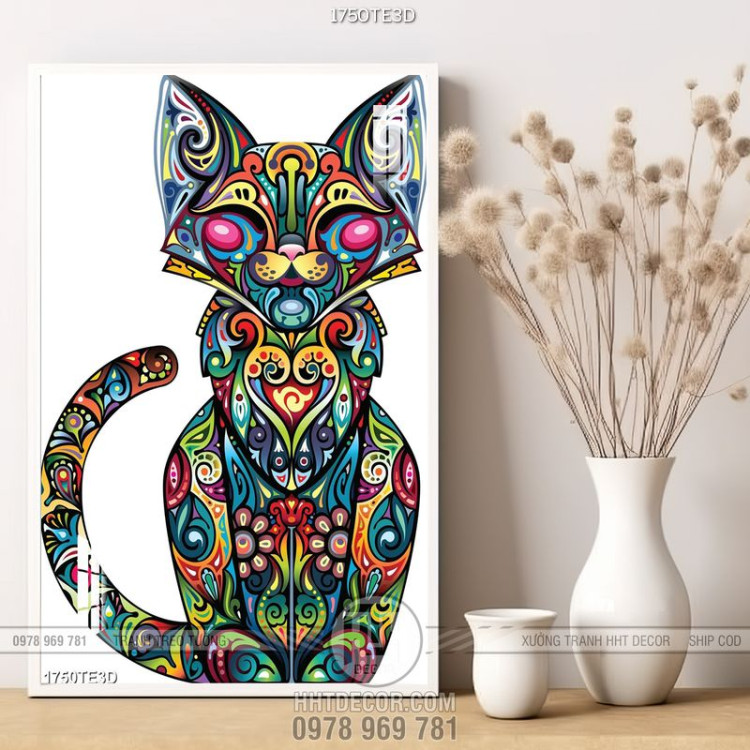 Tranh chú mèo vẽ bằng hoa văn