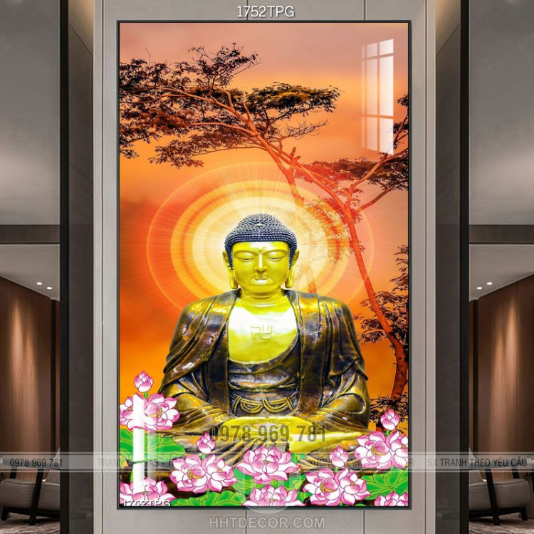 Tranh tượng Phật và hoa Sen chất lượng cao