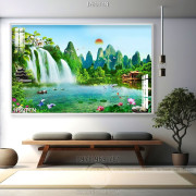 Tranh in 3D thác nước phong thủy hữu tình