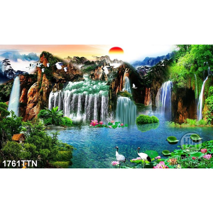 Tranh wall decor thác nước phong thủy