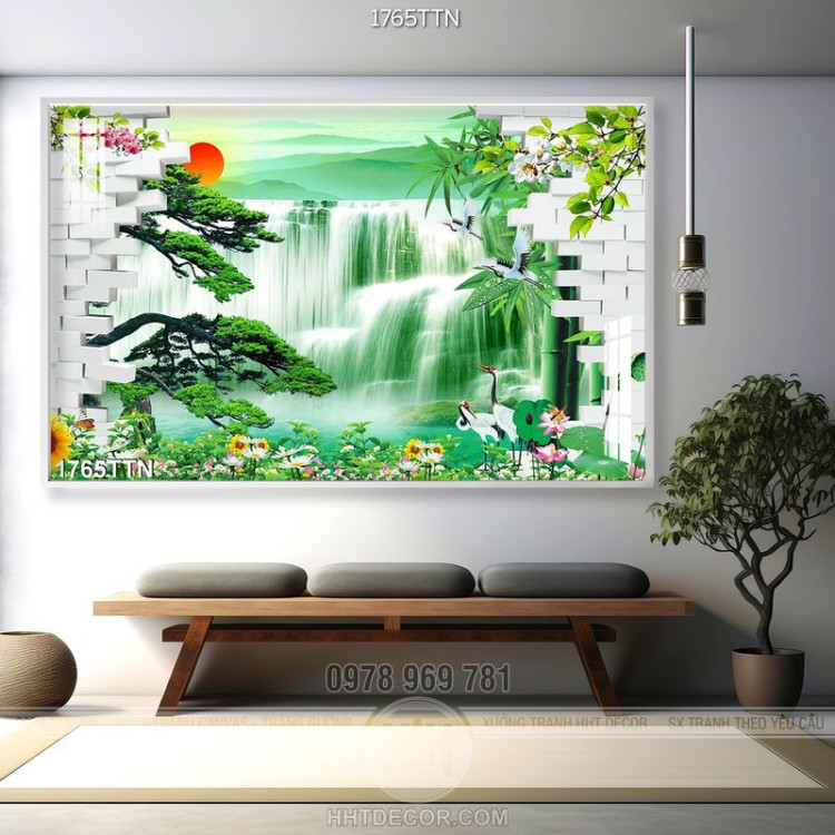 Tranh psd phong cảnh thác nghệ thuật wall decor