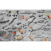 Tranh cá chép vàng trên nền sen trắng in uv treo tường