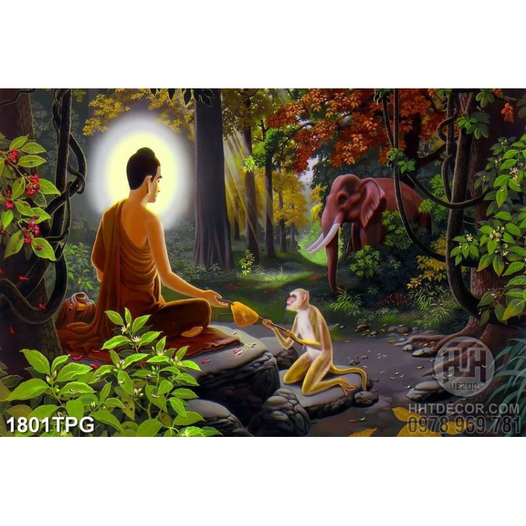 Tranh Phật Thích Ca và muôn thú file psd
