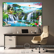 Tranh decor thác nước phong thủy in 3D