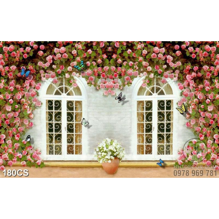 Tranh khung cửa nhỏ và dàn hoa hồng nở rộ đẹp nhất  