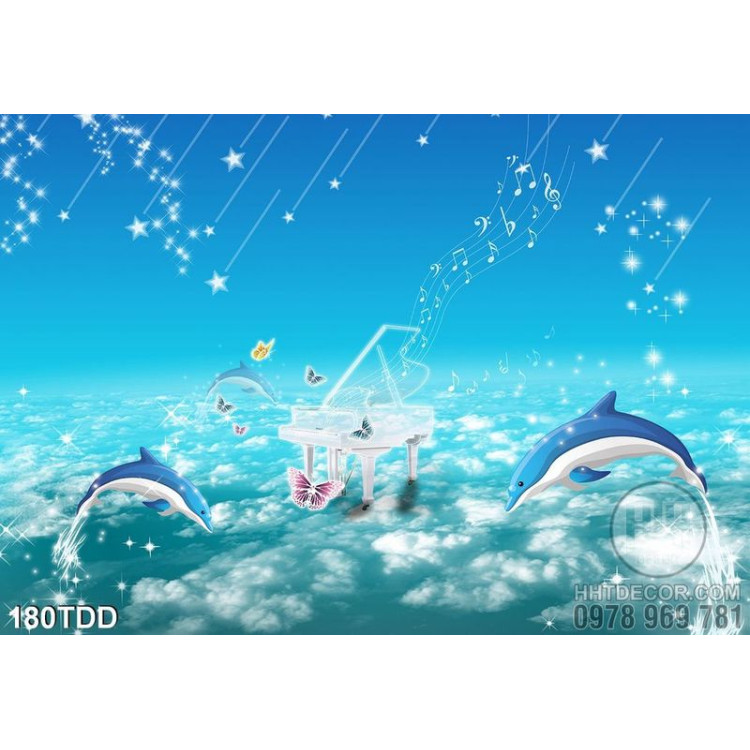 Tranh Đại Dương, cá heo 3D trang trí phòng cho bé