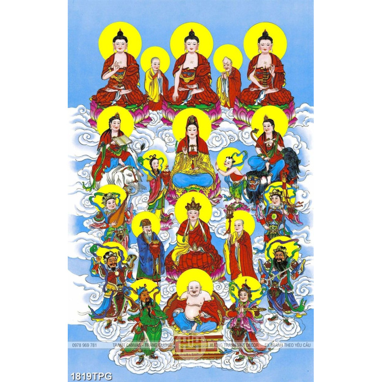 Tranh Phật và các Bồ Tát và thần trên trời