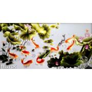 Tranh sơn dầu cá chép vàng dưới dòng nước trong in 3d