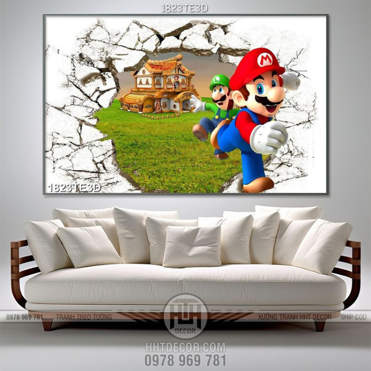 Tranh 3D Mario và ngôi nhà cổ