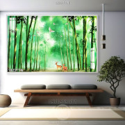 Tranh decor hươu và rừng trúc