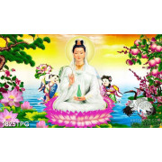 Tranh Phật Bà Quan Âm và tiên đồng