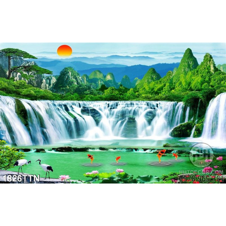 Tranh thác nước phong thủy in 3D chất lượng cao