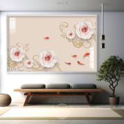 Tranh 3D hoa hồng và cá chép trang trí tường