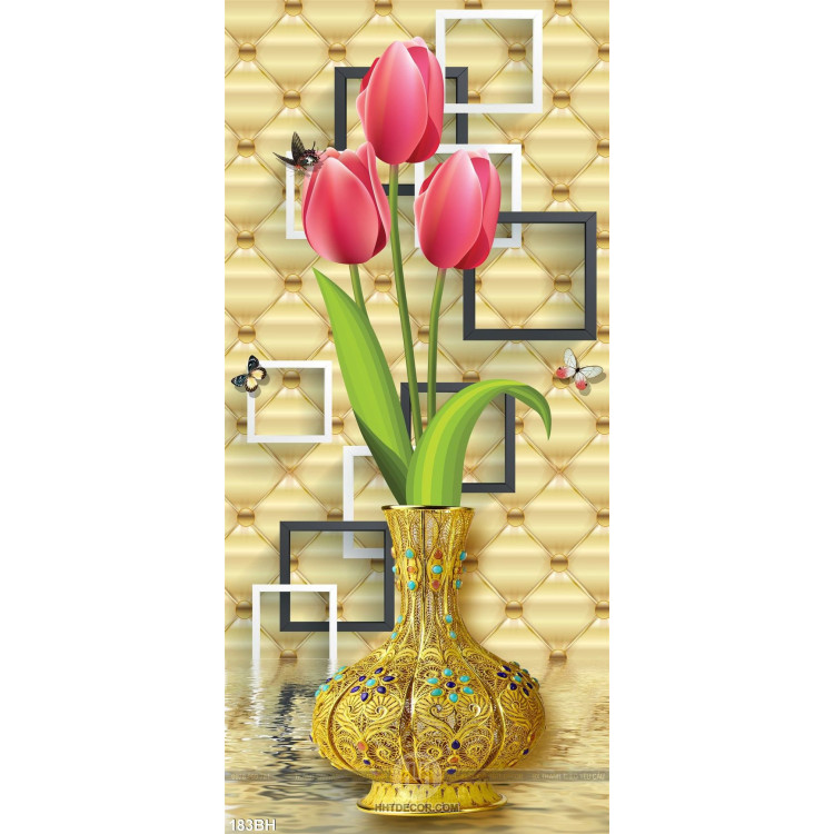 Tranh bình hoa mạ vàng và hoa tulip